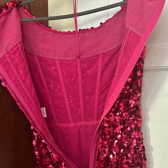 Dolce & Gabbana Hot Pink Sequin Midi Dress - Picture 3 of 5